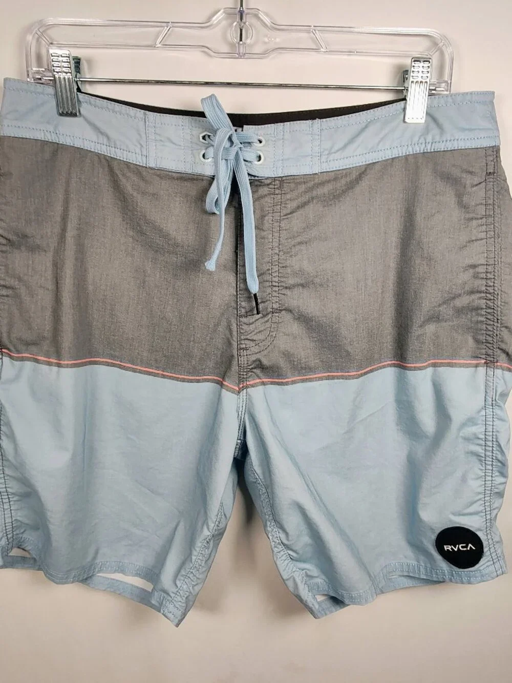 RVCA‎ Men's Board Shorts Size 32 Blue Grey Color Block Swim Trunks Zipper Fly